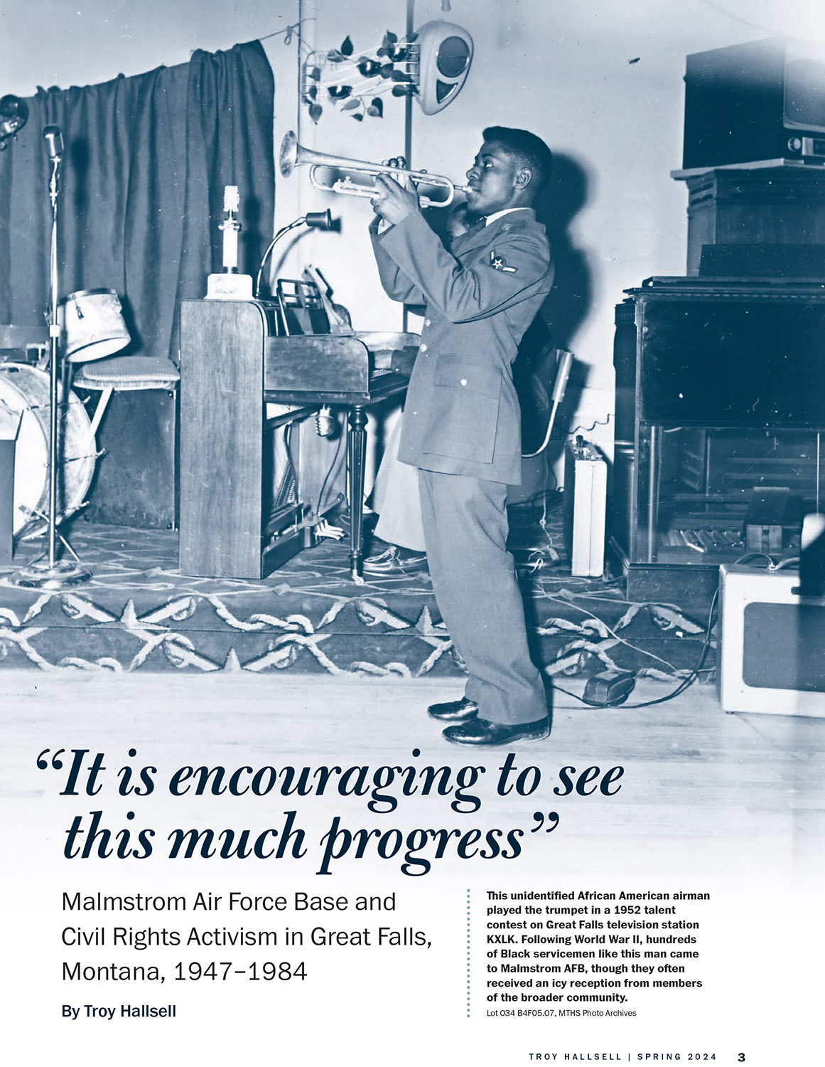 An enlisted Air Force member plays a trumpet